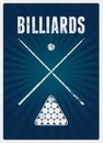 Billiards typographical vintage grunge style poster design. Retro vector illustration. Royalty Free Stock Photo